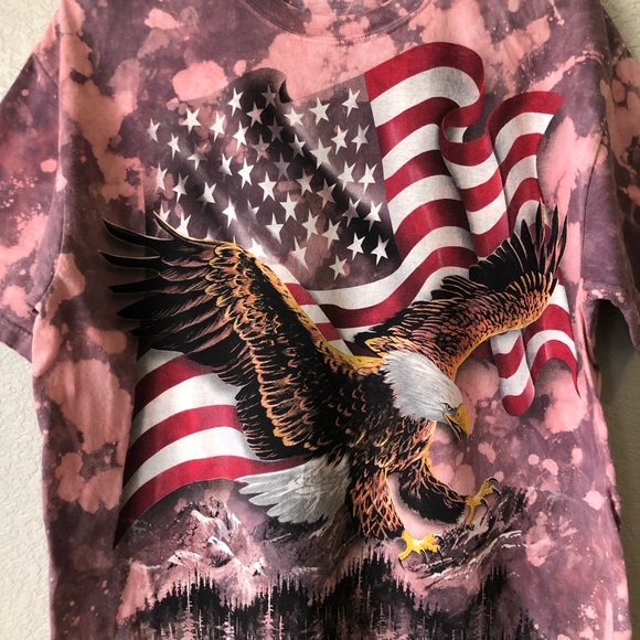 Custom bleach dye The Mountain eagle flag tee shirt L - Picture 2 of 4